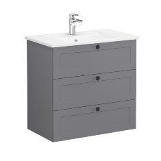 Vitra Root Classic 68920 Lavabo Dolabı, Üç Çekmeceli, 80 Cm, Mat Gri, Köşeli Lavabolu